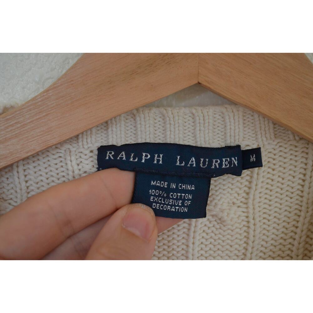 Ralph Lauren Cream Cotton Cable Knit Sweater Size Medium - Picture 3 of 4